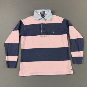Rare Vintage Y2K Polo Ralph Lauren Pony Rugby Long Sleeve Polo Size 7 Kid Stripe